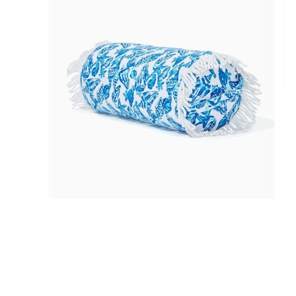 Lilly Pulitzer Blue and White Beach Sehell Bolster Pillow Shell Collector - Picture 1 of 3